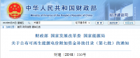 財政部、國家發(fā)展改革委、國家能源局公布可再生能源電價附加資金補助目錄（第七批）