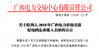 廣西公示擬列入2018年廣西電力市場交易配電網(wǎng)企業(yè)準入名單的1家企業(yè)
