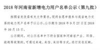 971家！河南公示2018年新增電力用戶名單（第九批）