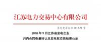 2018年9月江蘇省發(fā)電企業(yè)月內合同電量轉讓及發(fā)電權交易結果公示