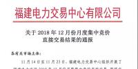 福建關(guān)于2018年12月份月度集中競價(jià)直接交易結(jié)果的通報(bào)