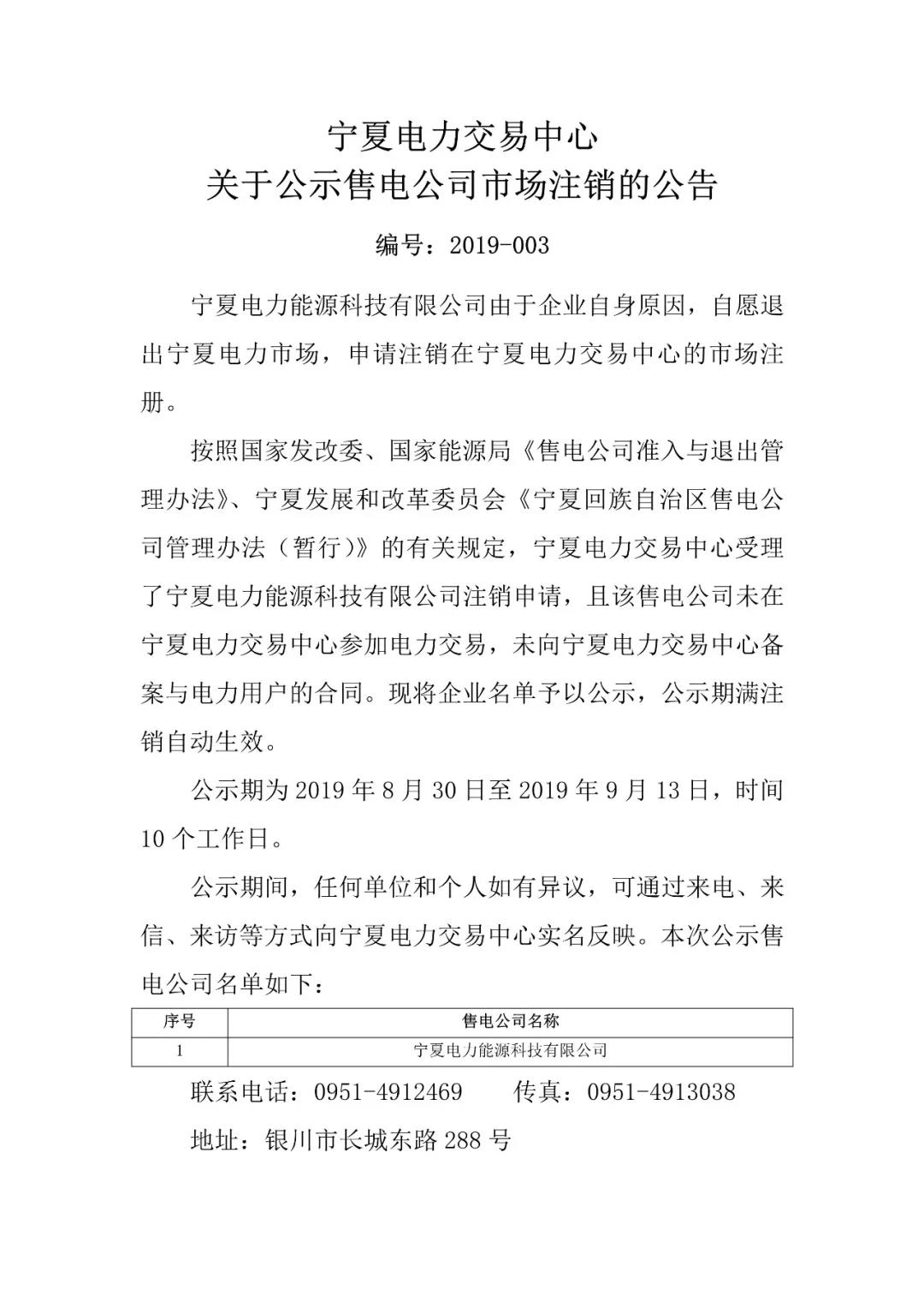 退市!寧夏1家售電公司擬退出寧夏電力市場(chǎng)